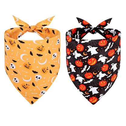 SZEE Halloween Dog Bandanas - 2 Pack Festive Pet Accessories with Skulls & Ghosts, Halloween Costumes for Dogs for Hauntingly Cute Looks This October (Large, Black & Orange)