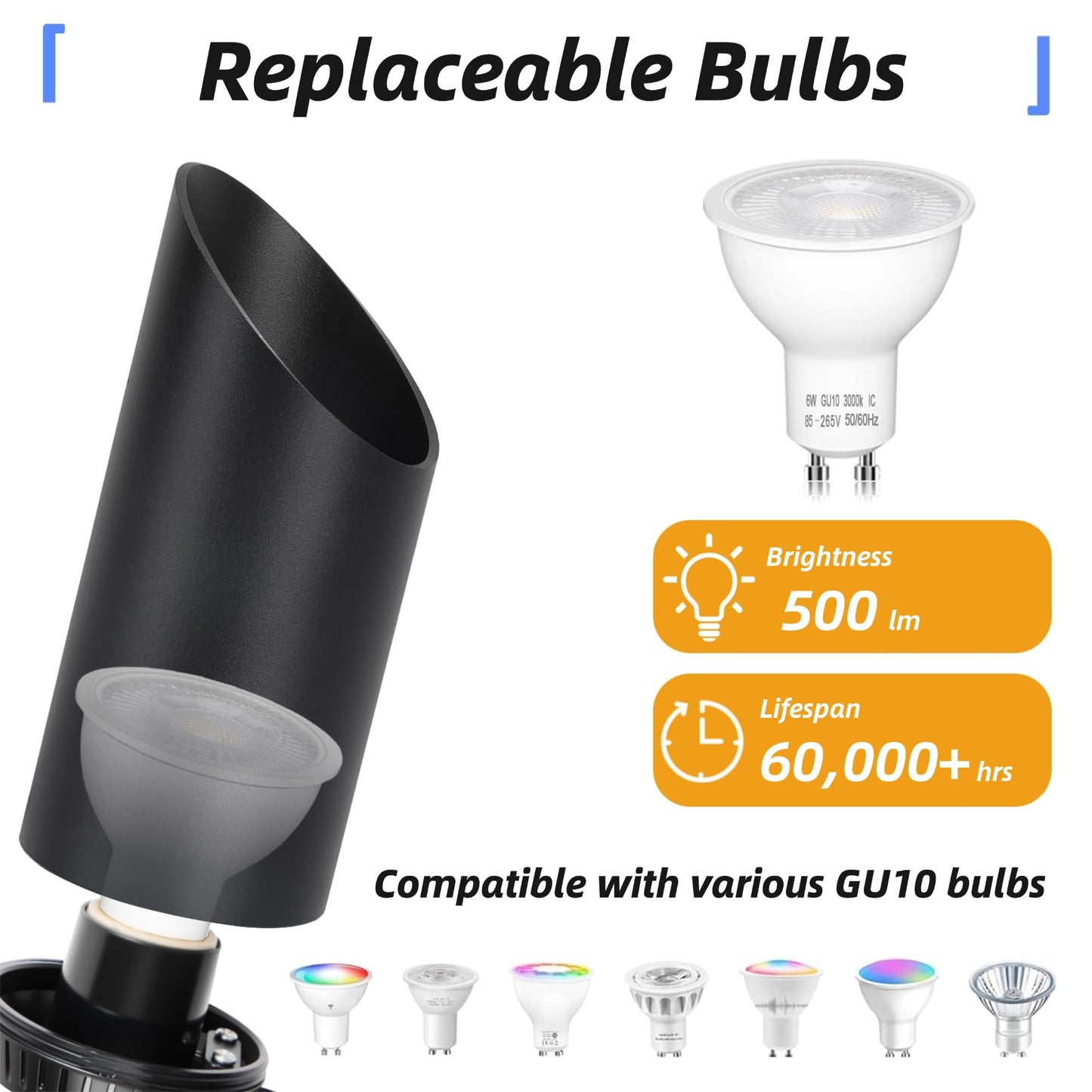 HUAEU 2 Pack Up Lights Indoor Floor Can Light, 6W 3000K GU10 LED Spotlights, Indoor Uplights for Home Accent, Plant, Artwork, 5.9FT Plug Cord & Foot Switch, Black
