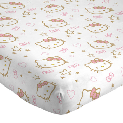 Jay Franco Sheet Set with Fitted, Flat Sheets & Pillow Cover - Ultra-Soft Bedding with Pillowcase for Room Decor, Pink - Hello Kitty, 4 Piece Queen