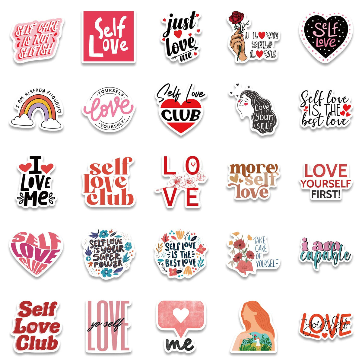 50 PCS Self love Stickers Love Yourself Sticker Self Care Self-approval Decals for Journaling Laptop Scrapbook Water Bottles Guitar Suitcase Waterproof Vinyl Gifts for Women Girl Kids Teens (Selflove)