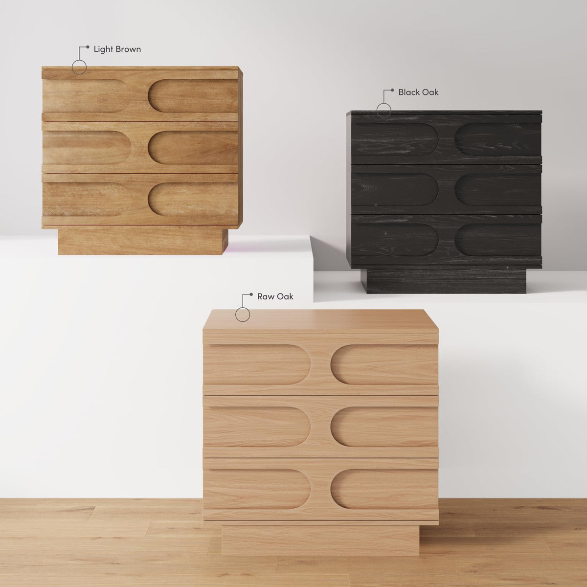 Nathan James Iris 3 Drawer Dresser, Mid-Century Modern Solid Wood Dresser for Bedroom, Raw Oak