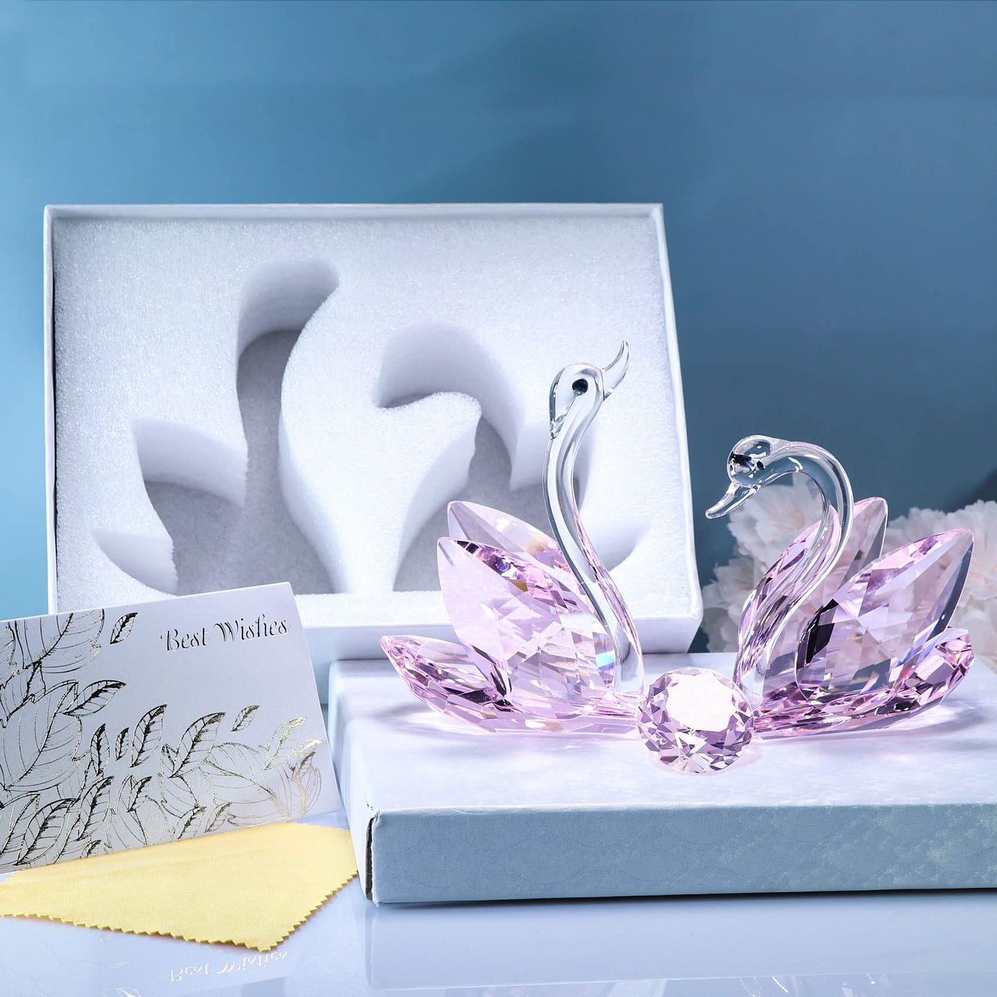 YWHL 15th Anniversary Crystal Swan Gifts for Couple, 15 Year Wedding Anniversary for Her Him, Swan Figurine with Pink Diamond, Valentines Day Present Romantic Birthday Gift for Wife Husband (Pink)