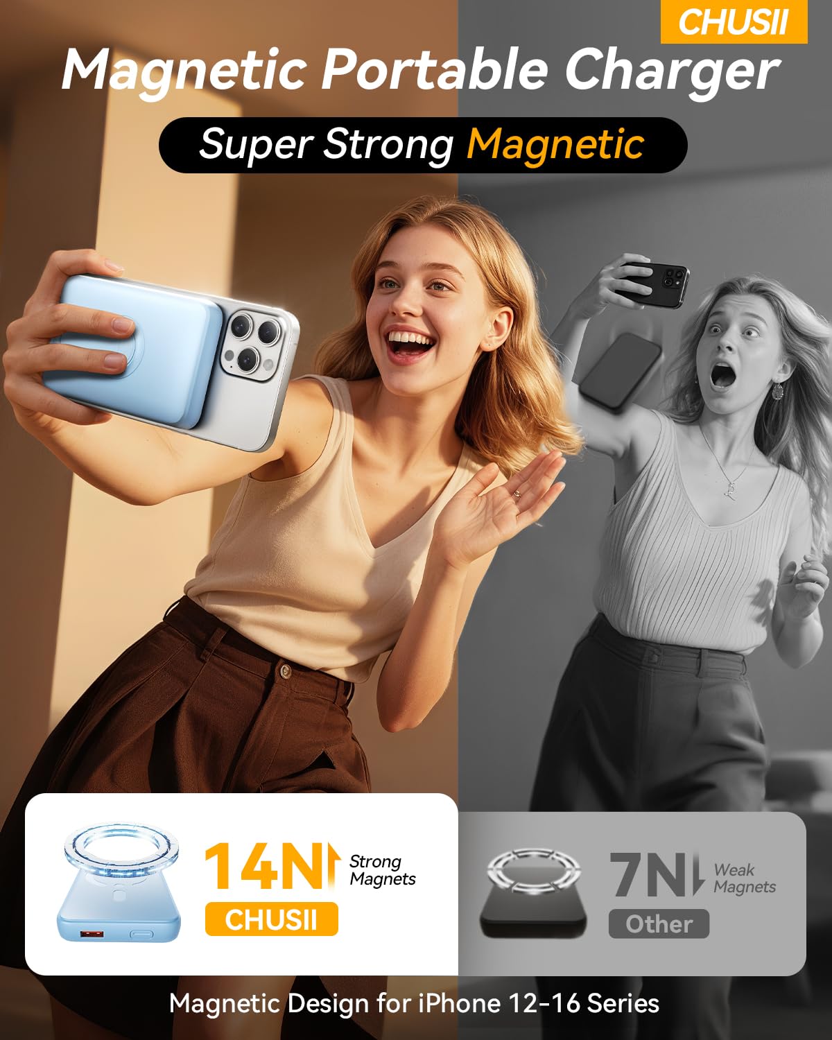for Magsafe Portable Charger, 12000mAh Wireless Magnetic Power Bank with Stand and PD 20W Fast Charging, for Magsafe Battery Pack Compatible with iPhone 17/16/15/14/13 Series,Travel Camping Essential