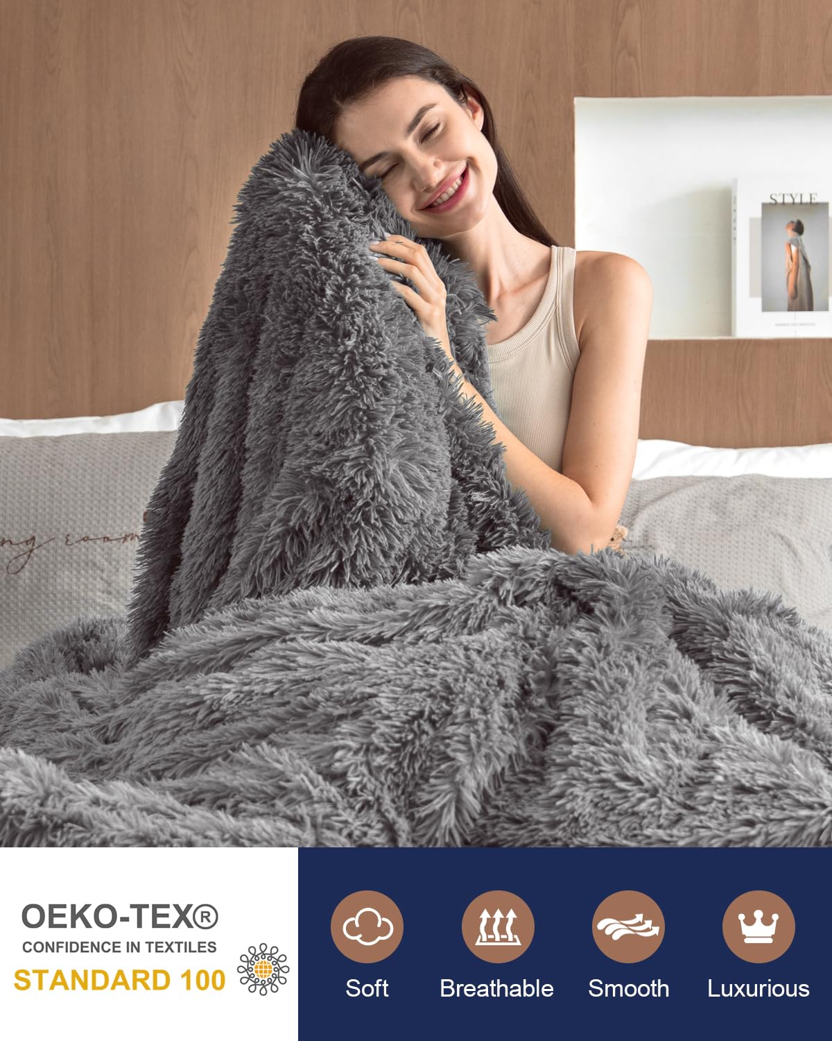 Pawque Faux Fur Throw Blankets for Couch, Sherpa Fleece Warm Super Soft Fuzzy Fluffy Blanket, 50x60 inches Thick Shag Lightweight Cozy Gift for Women Men Bedroom Sofa, Grey