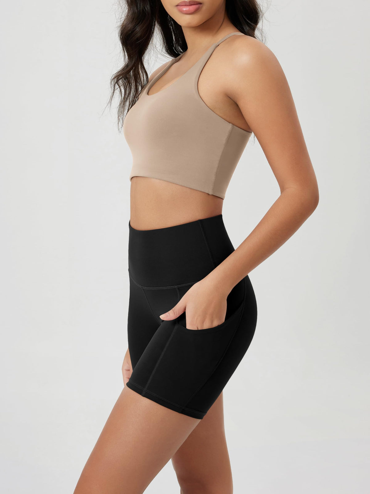 ODODOS 5" Tummy Control Biker Shorts for Women with Pockets High Waist Athletic Workout Yoga Shorts, Black, Medium
