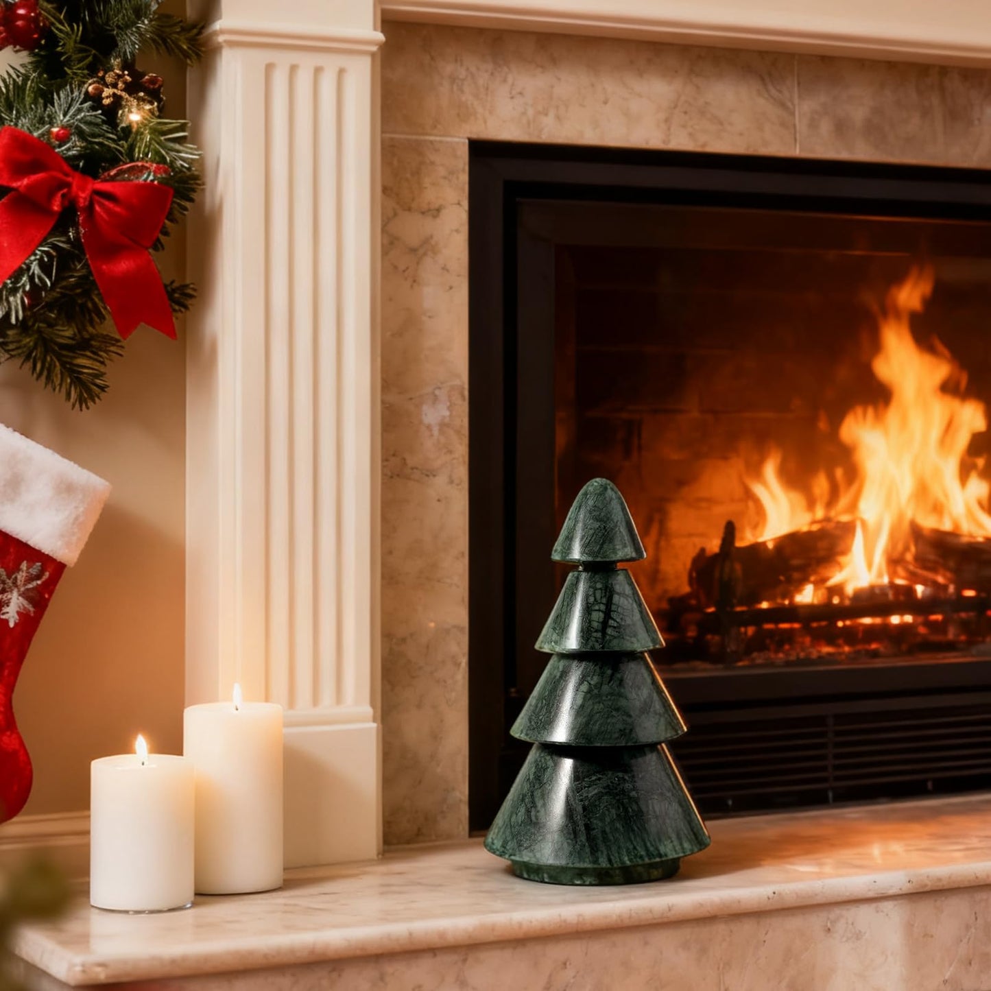 Koville Marble Christmas Tree - Dual-Use Candle Holder, Natural Stone Holiday Decor for Home & Gift Giving