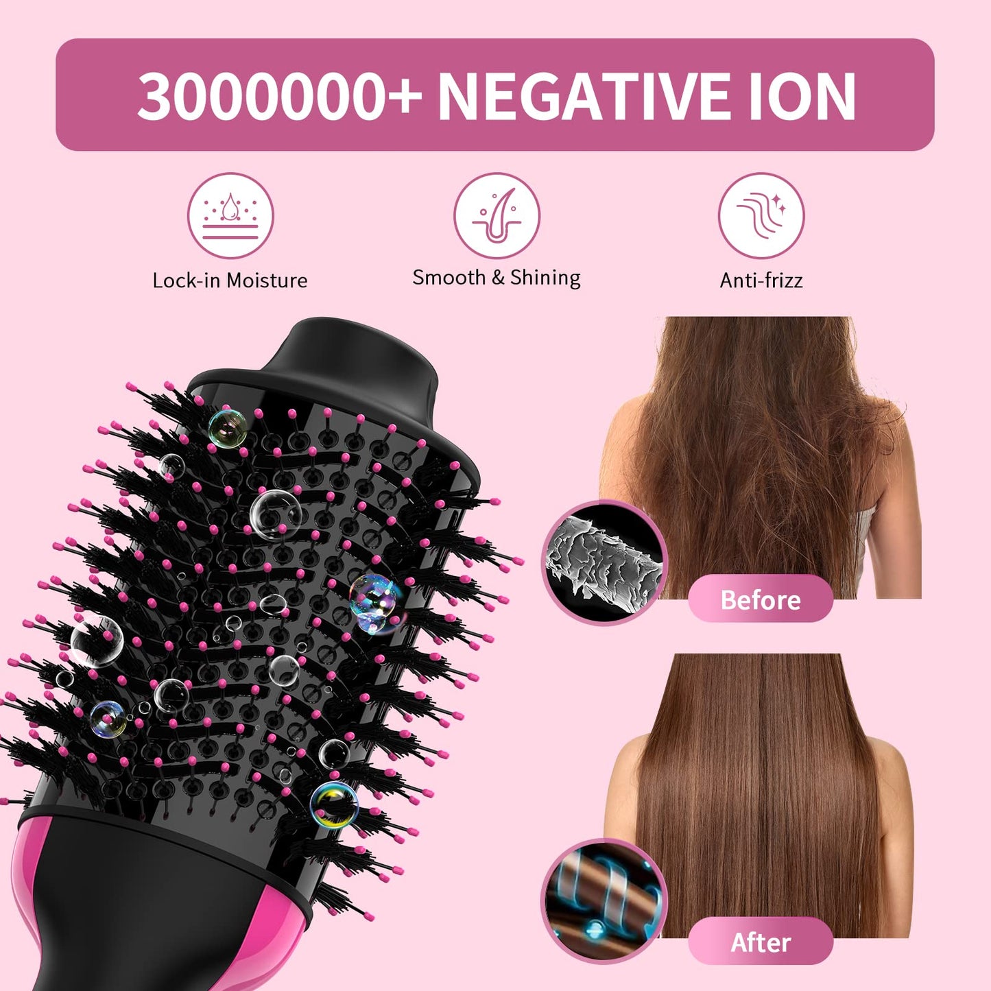 Hair Dryer Brush Blow Dryer in One, Upgraded 4 in 1 Hair Dryer and Styler Volumizer with Negative Ion Anti-frizz Ceramic Titanium Barrel Hot Air Hair Straightener Brush