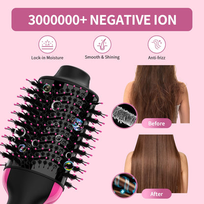 Hair Dryer Brush Blow Dryer in One, Upgraded 4 in 1 Hair Dryer and Styler Volumizer with Negative Ion Anti-frizz Ceramic Titanium Barrel Hot Air Hair Straightener Brush