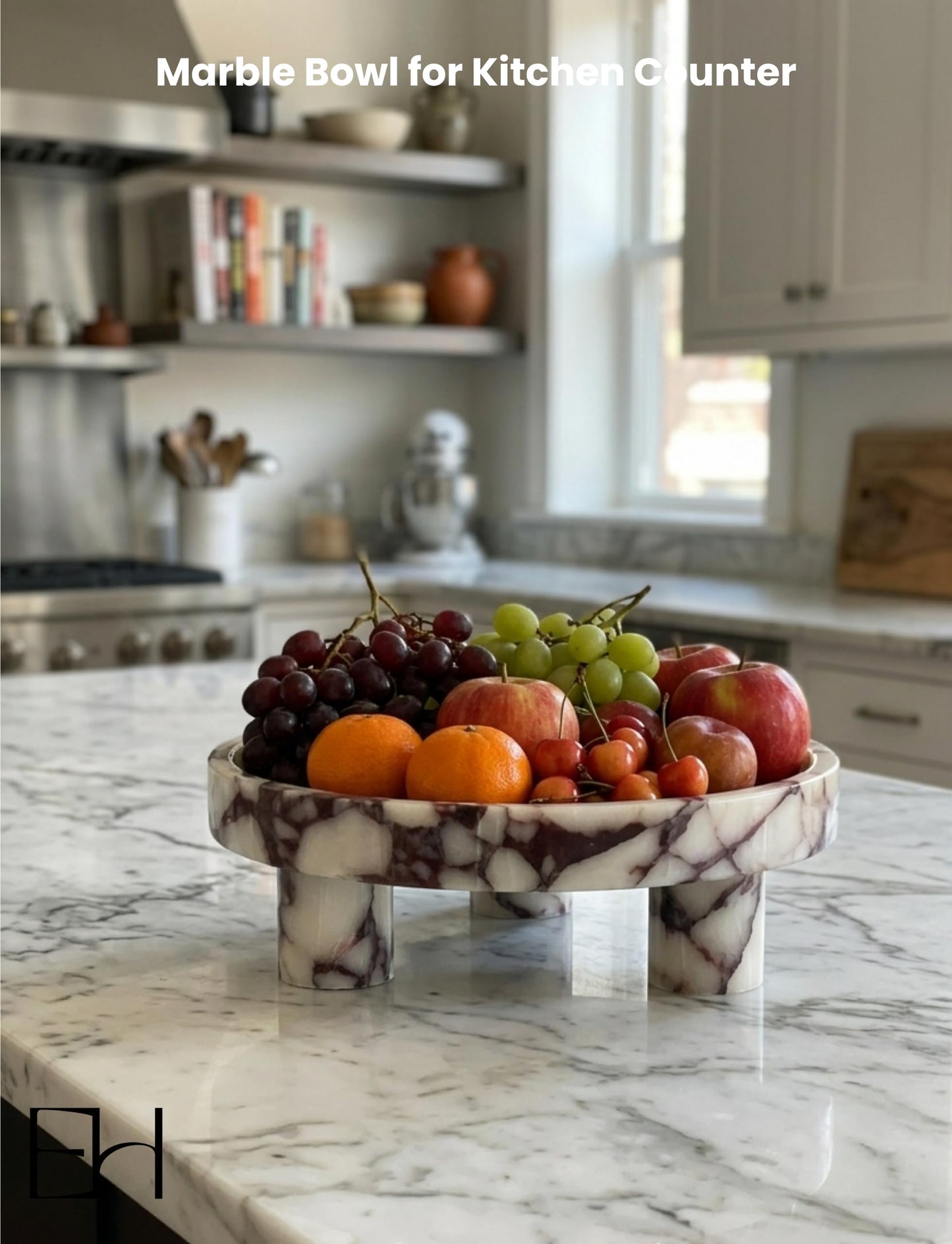 ExcHues 10” Footed Marble Tray and Fruit Bowl for Kitchen Counter