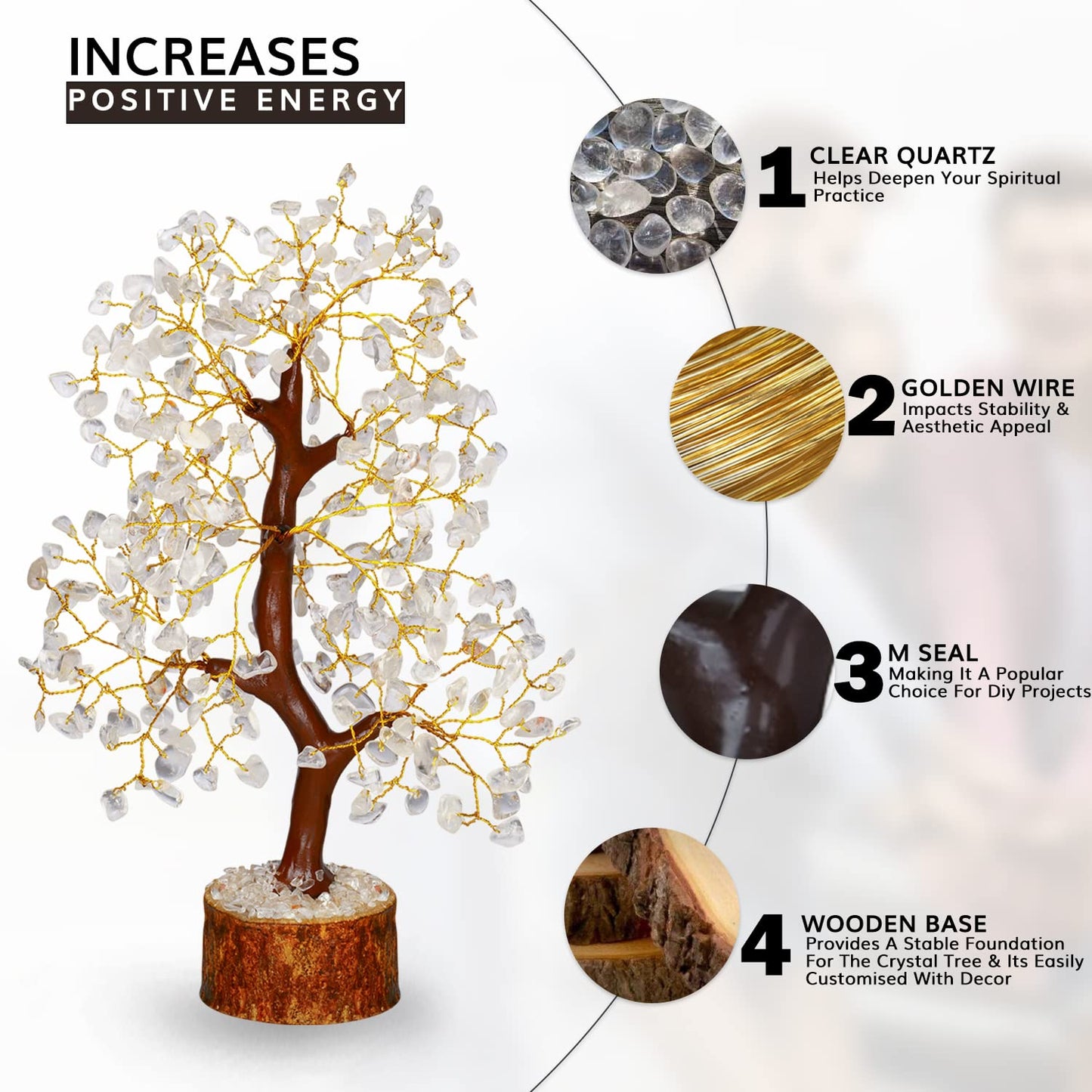 NARIBABU Clear Quartz Crystal Tree, Healing Crystals Gem Tree, Gifts for Women, Feng Shui Tree of Life Bedroom Decor, Birthday Gifts for Mum, Decorative Home Accessories, Positivity Gifts