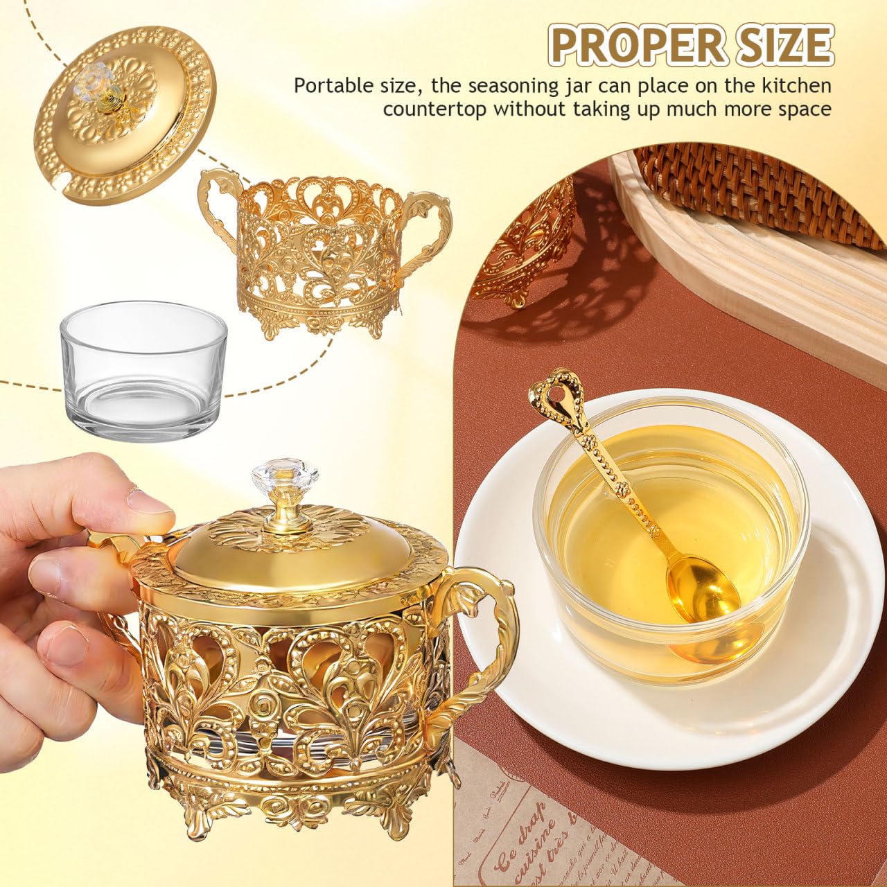 Kichvoe Sugar Bowl Set of 2 with Spoon Condiment Pots for Salt Pepper and Sugar Storage Jars with Lid for Kitchen Countertop Coffee Bar and Seasoning Use