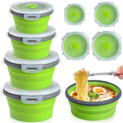 Suclain 4 Pcs Camping Bowl with Lid Collapsible Silicone Lunch Box Salad Bowl Expandable Food Storage Container Folding Travel Container for Hiking Camping(Red, Pink, Blue, Green,12 oz)