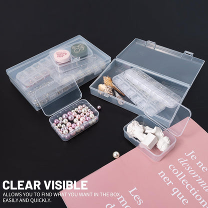 LJY 20 Pieces Mixed Sizes Rectangular Empty Mini Clear Plastic Organizer Storage Box Containers with Hinged Lids for Small Items and Other Craft Projects Plastic Containers with Lids Quart Containers