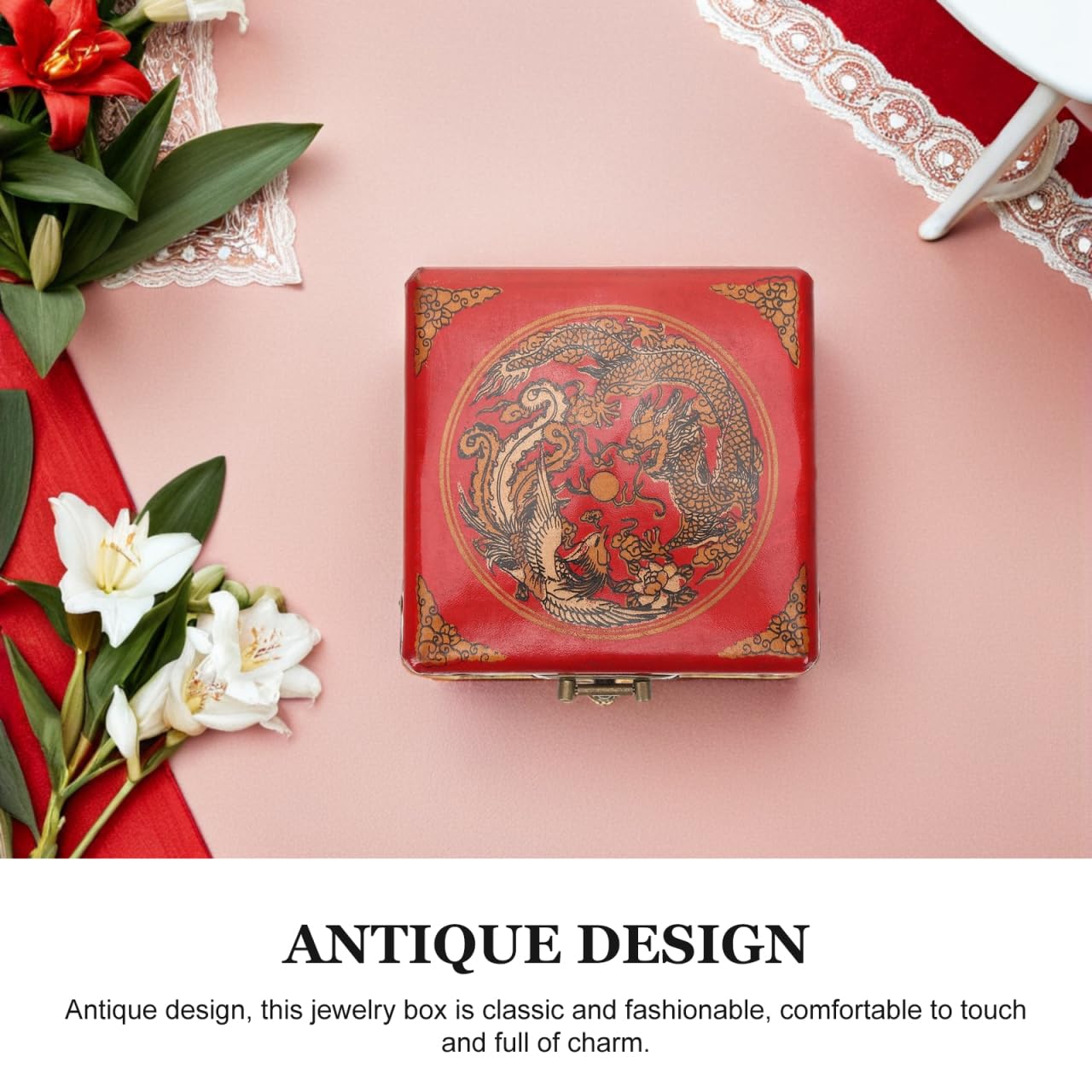 OSALADI Chinese Jewelry Box Handmade Vintage Jewelry Organizer Wooden Box Antique Trinket Case Dragon Bangle Container Bracelet Holder for Women Treasure Earring