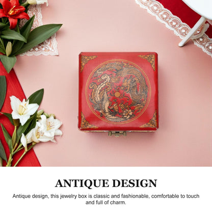 OSALADI Chinese Jewelry Box Handmade Vintage Jewelry Organizer Wooden Box Antique Trinket Case Dragon Bangle Container Bracelet Holder for Women Treasure Earring
