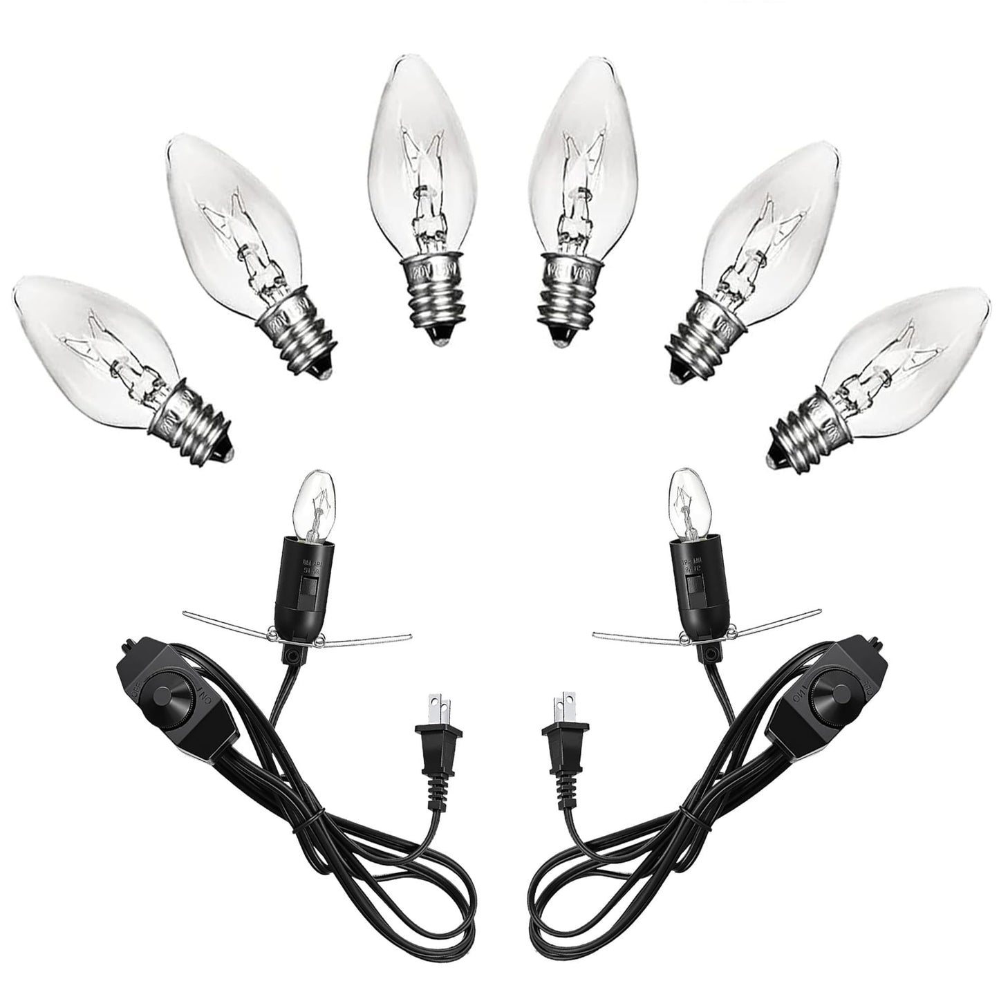 SZKEYISN Himalayan Salt Lamp Cord Replacement with Dimmer Switch, 2 Pack 5FT Salt Lamp Cord with 6 Pack 25W E12 Bulbs, Butterfly Clip for Himalayan & Crystal Salt Lamps