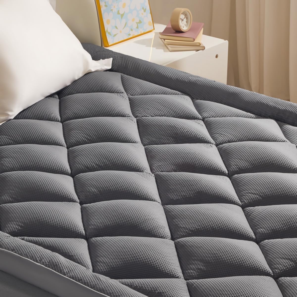 SLEEP ZONE Extra Thick Full Mattress Topper for Back Pain, Plush Breathable Thick Mattress Pad Cover, Down Alternative Soft Bed Topper with Elastic Fitted Deep Pocket