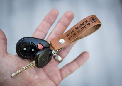 Personalized Leather Keychain, Handmade in the USA, Gift for Anniversary, Christmas, and more