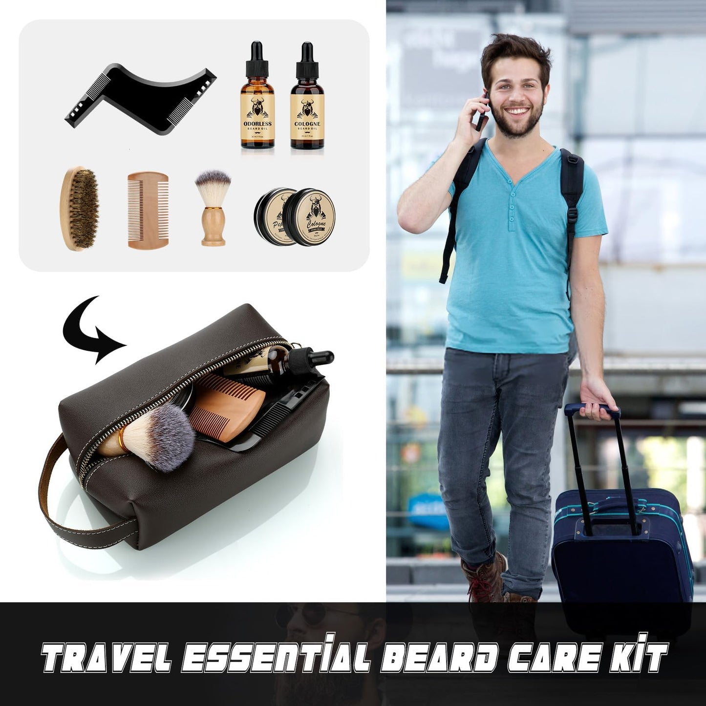 Beard Kit Gifts for Men, 9 Pcs Ultimate Beard Grooming Club Set w/2 Beard Oils, Shaving Soap, Balm, Brush, Comb&Storage Bag, Unique Gifts for Dad Husband Boyfriend Him, Father's Day Birthday Gifts Men
