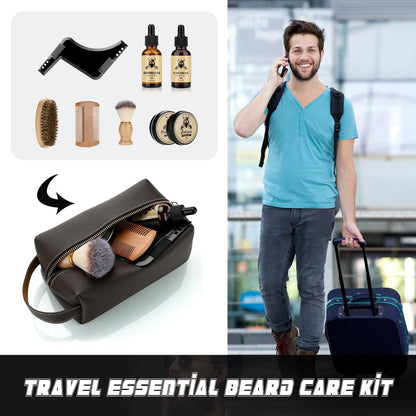 Beard Kit Gifts for Men, 9 Pcs Ultimate Beard Grooming Club Set w/2 Beard Oils, Shaving Soap, Balm, Brush, Comb&Storage Bag, Unique Gifts for Dad Husband Boyfriend Him, Father's Day Birthday Gifts Men