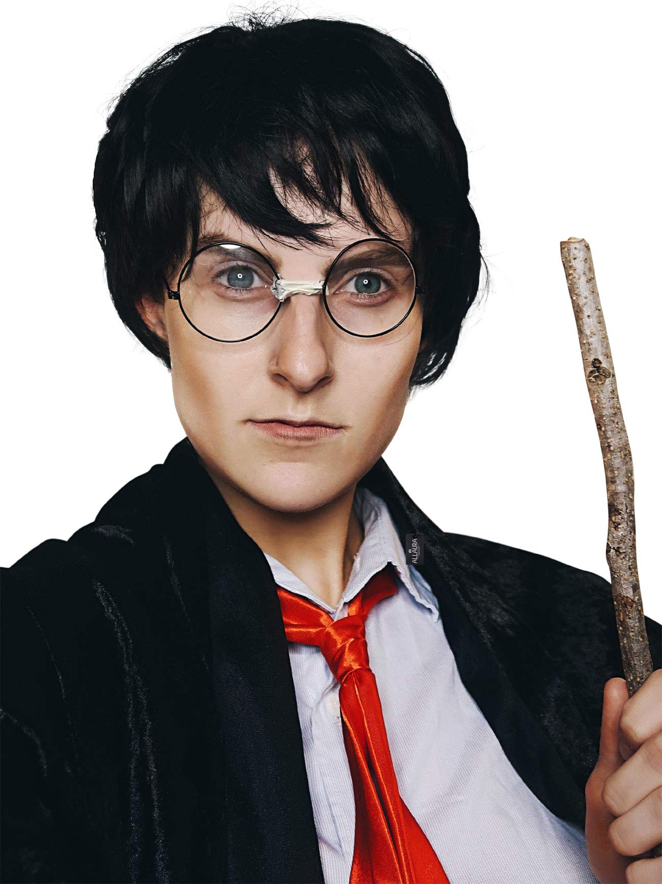 ALLAURA Compatible with Harry Potter Wig – Short Black Boy Wizard Wig & Glasses Set for Kids & Adults – Magical School Costume Accessory for Halloween, Cosplay, Book Week, Fantasy Party Outfits