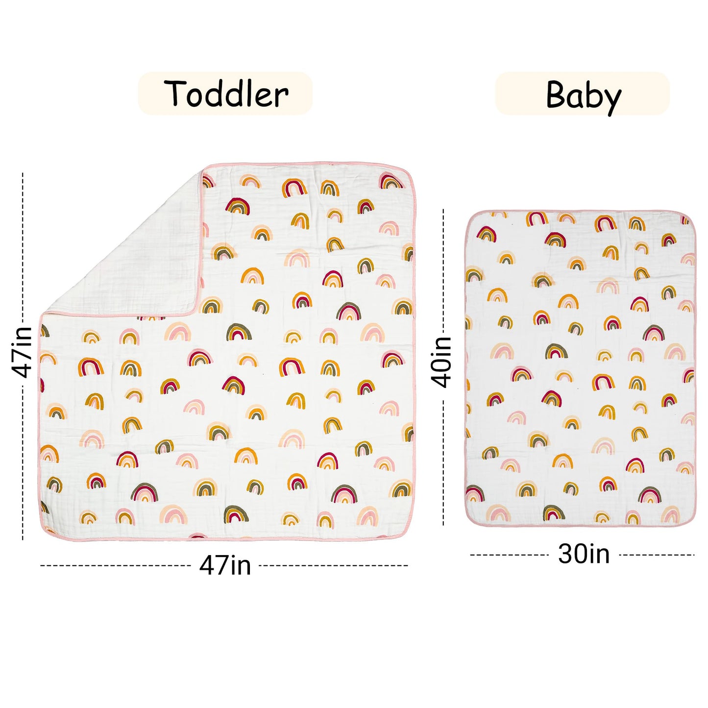 ZPECC Muslin Toddler Blanket Thicker, 47x47 Organic Cotton Kids Quilt Hypoallergenic for Baby Essentials Crib Stroller Daycare Cot, Rainbow