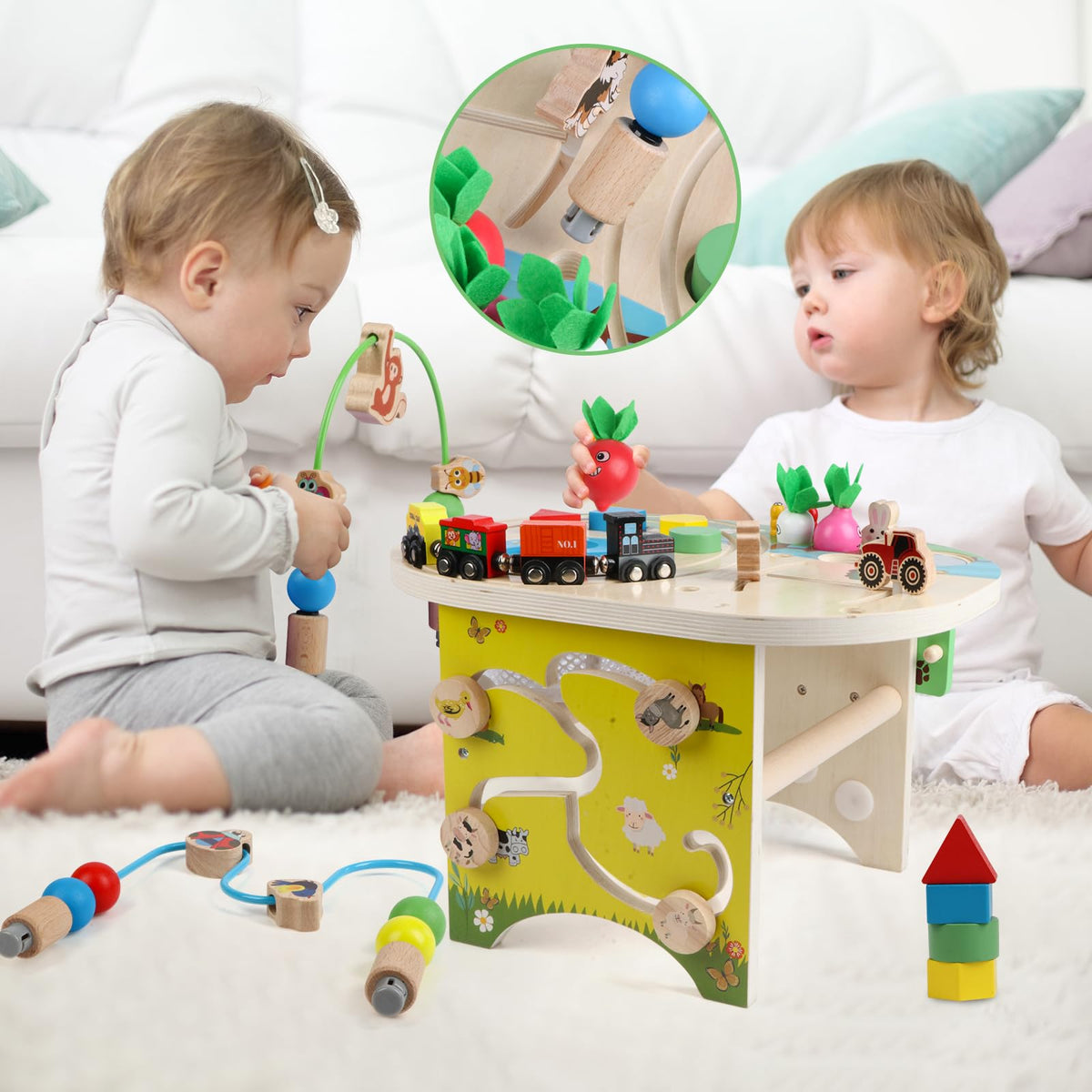 Gemileo Activity Table for 1 Year Old Montessori Educational Learning Toys for 1 2 Year Old Girls Boys Toddlers Baby 12-18 Months 1st First Birthday Gifts 10 in 1 Wooden Bead Maze Sensory Center Toys