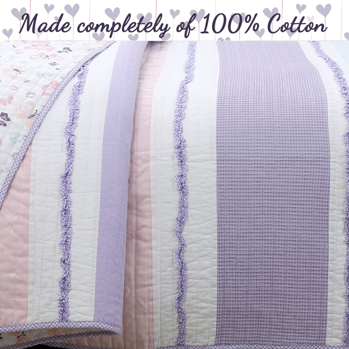 Cozy Line Home Fashions Lavender Blue Pink Ruffles Girl 100% Cotton Reversible Quilt Bedding Set, Coverlet, Bedspread (Lavender Dream, Twin - 2 Piece: 1 Quilt + 1 Sham)