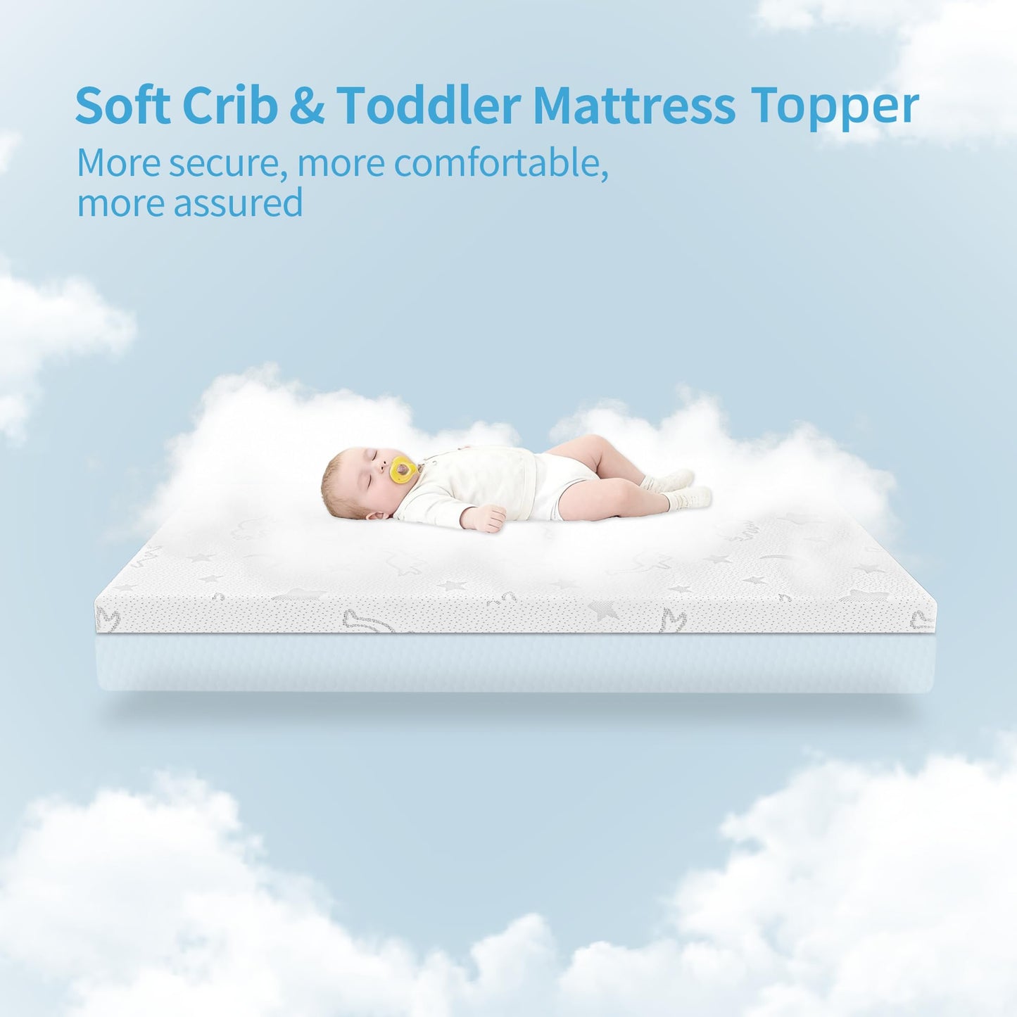 SJEUQOP Crib Mattress Topper 2" x 27.5" x 52", High Density Foam Breathable Baby and Toddler Mattress Topper with Waterproof Removable and Washable Cover, Fits Standard Cribs and Toddler Beds