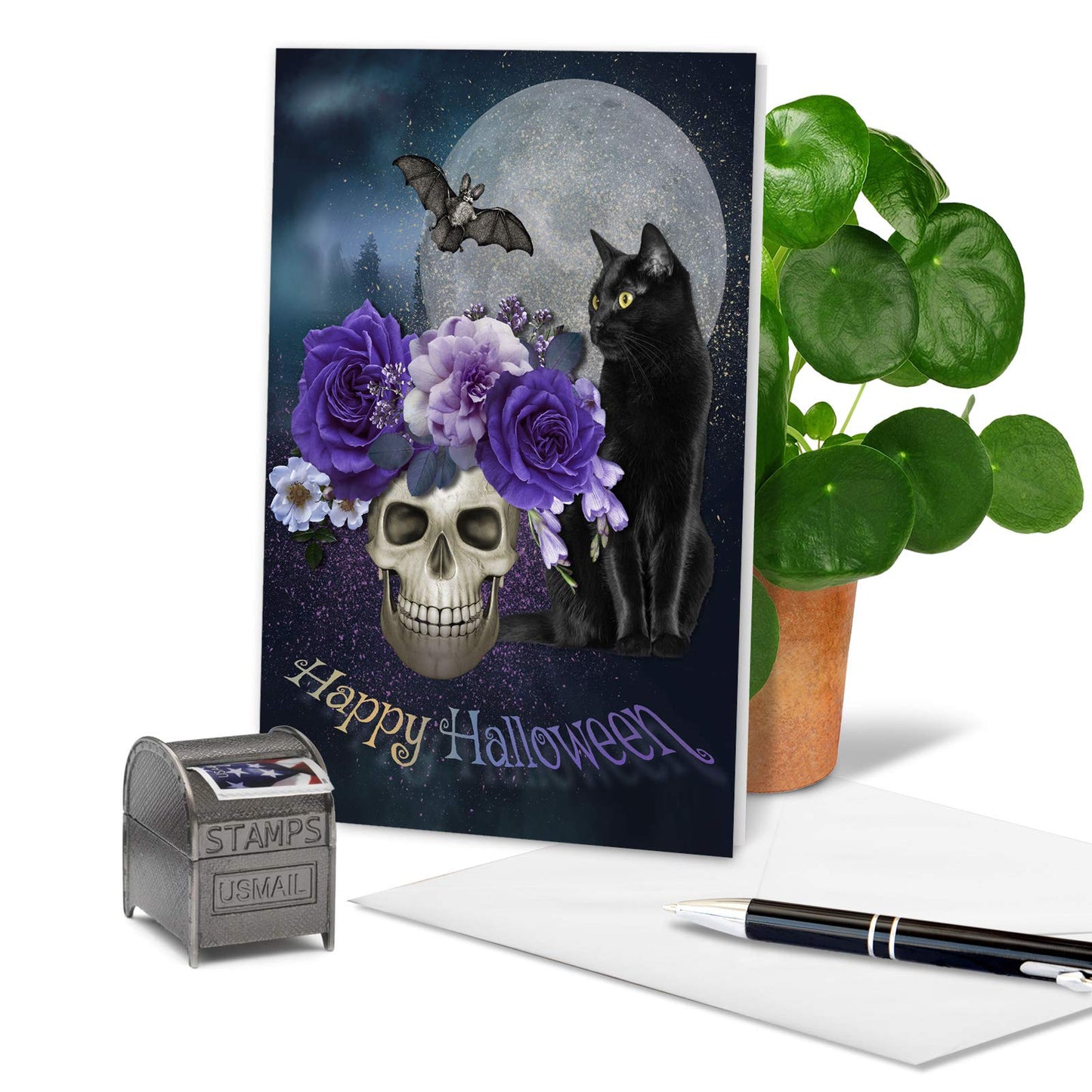 The Best Card Company - 1 Happy Halloween Card with Envelope - Fun Spooky and Festive Card for Halloween - Ghoulish Greetings C9147BHWG