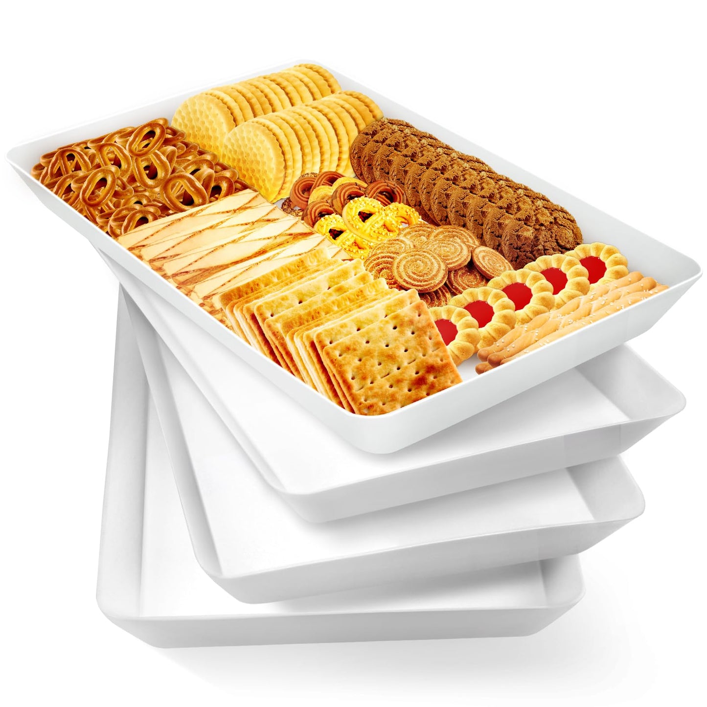 WOWBOX 4 pcs Serving Tray for Party, Grilling Accessories, Serving Platters for Snacks, Fruit, Reusable Plastic Trays for Serving Food and Pantry Organization in Kitchen & for Mothers Day Parties