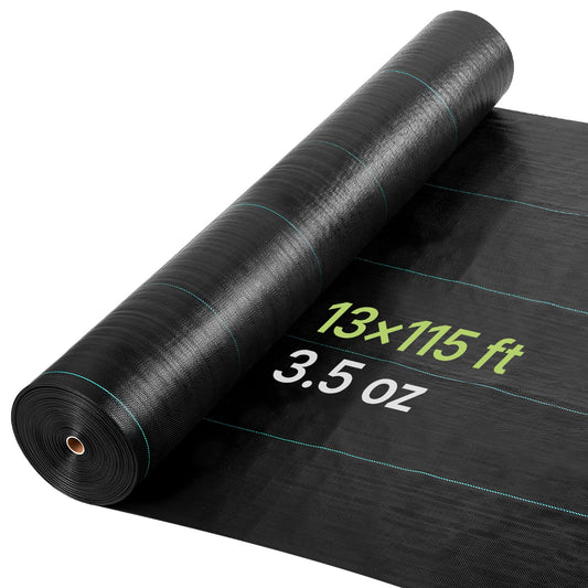 VEVOR Weed Barrier Fabric Heavy Duty, 13x115FT 3.5oz Landscape Fabric, Woven Weed Blocker Fabrics, Garden Fabrics Weeds Barrier, Weeds Control Ground Cover, Geotextile Webbing, Gardening Mat, Black