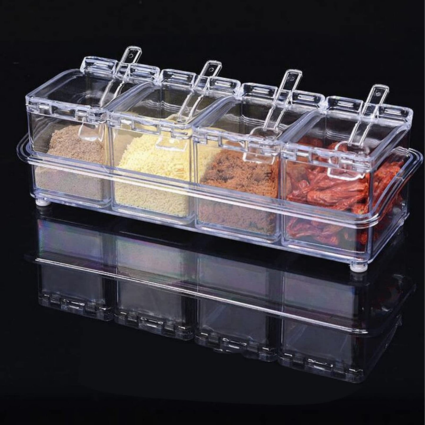 Pilipane Kitchen Seasoning Jar Set Acrylic Condiment Storage Box Transparent Salt Sugar Jar Set for Kitchen Storage Acrylic Material 4pcs