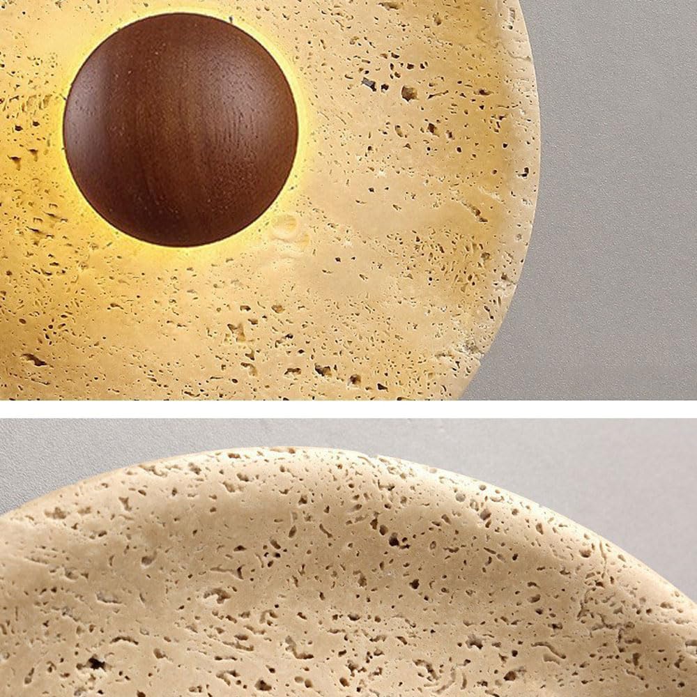 WFZRXFC Wall Sconce American Retro Minimalism Wall Light Round Yellow Travertine Interior Wall Lamp 7W LED Warm Light 3000K travertine sconce Wooden Decoration Living Room Wall Lighting