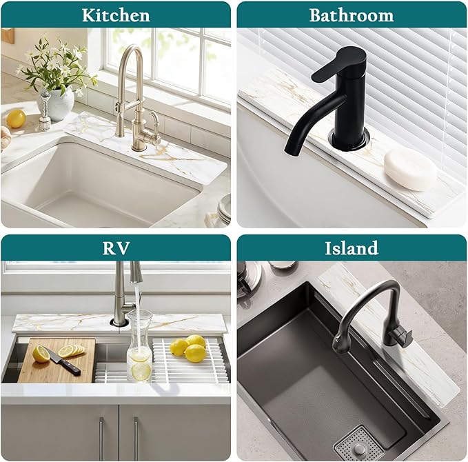 Mrcrypos Stone Faucet Mat for Kitchen Sink, 15.7" Fast Drying Sink Splash Guard