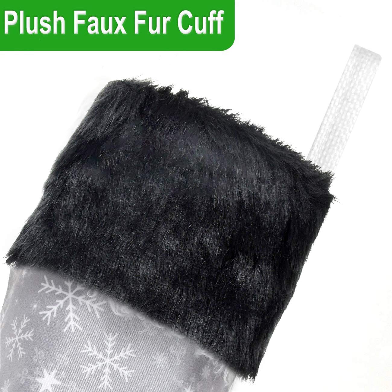 Senneny Christmas Stockings- 4 Pack 18" Grey and White Snowflake Christmas Stockings with Black Plush Faux Fur Cuff, Large Christmas Stockings Decorations for Family Christmas Holiday Party