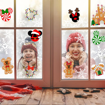 9Sheets Christmas Window Clings Gingerbread Party Decorations Ginger Bread Man Mouse Castle Snowflake New Year Winter Decor Merry Christmas Decals for Office Home Hotel Decorations