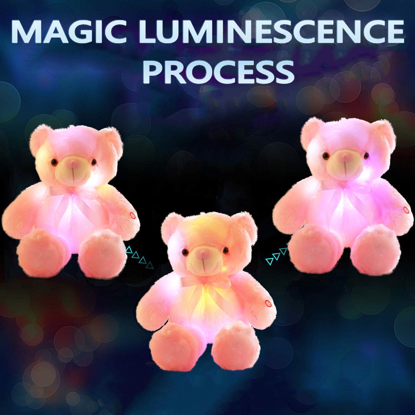 sofipal LED Teddy Bears Stuffed Animals, Cute Glow Bear Plush Toys Creative Colorful Luminous Light Up Doll Gifts for Bedroom, Kids, Baby, Valentine (Pink,18 inch)