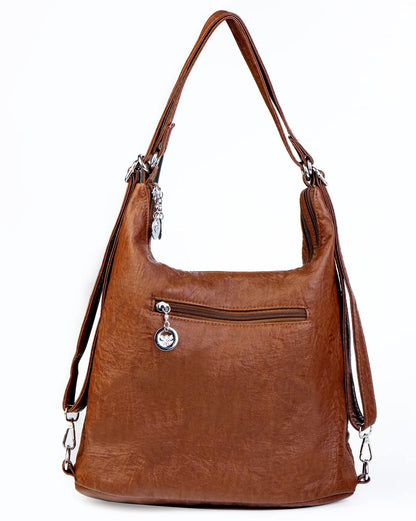 T-Kims Women Handbag Hobo Bag Tote Bags Shoulder Bag Soft Washed Leather Multifunctional Messenger Bag (Brown)