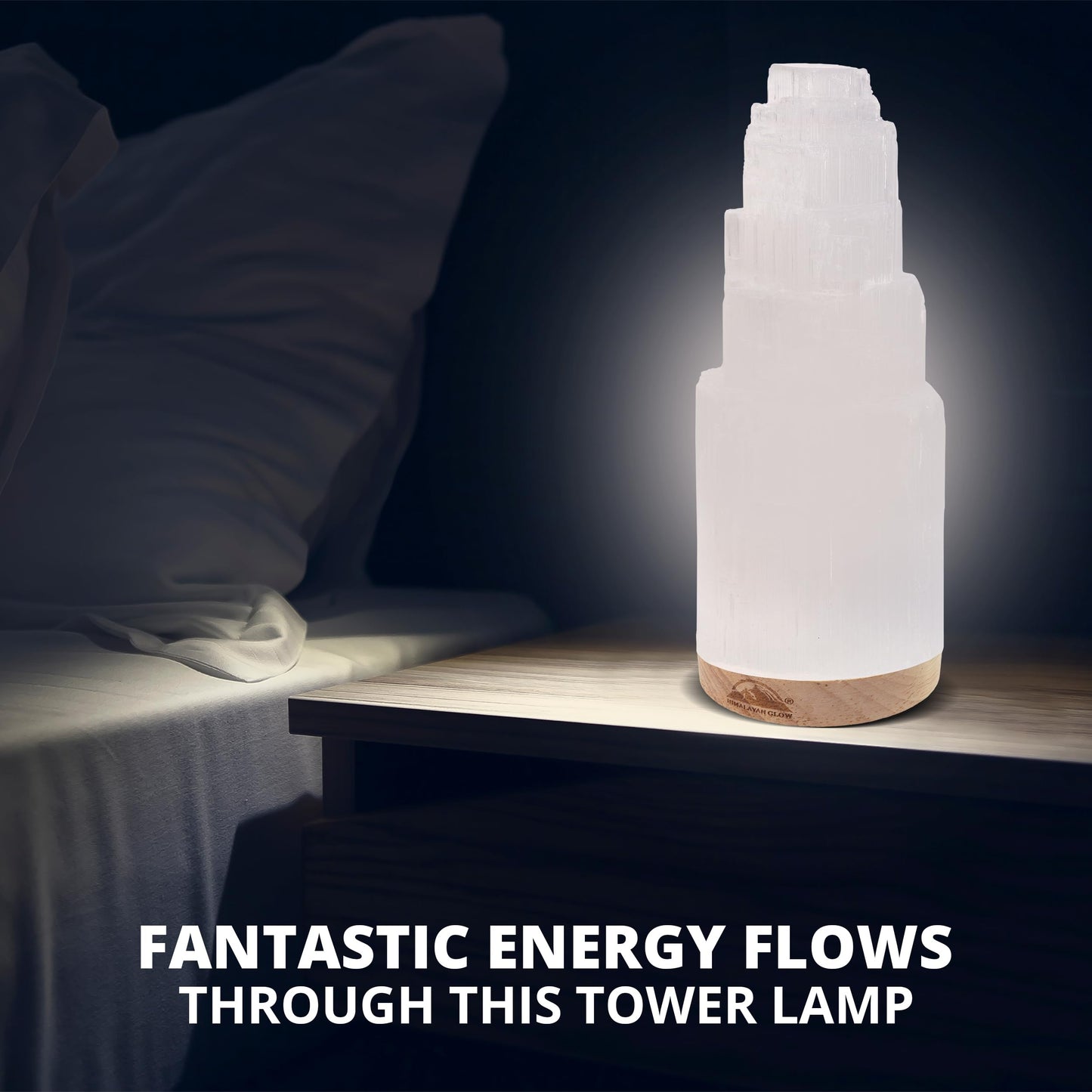 Himalayan Glow Selenite Crystal Lamp 20 cm, Hand Curved Moroccan Charging Station, Crystals and Healing Stones, Electric Cord with Dimmer Switch For Home Decor & Spiritual Protection 4-7 Lbs