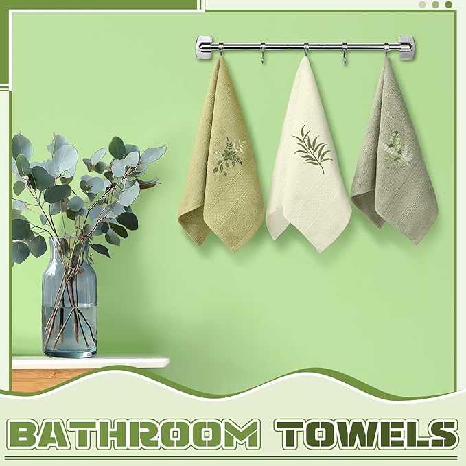 Eucalyptus Leaves Hand Towels Farmhouse Green Bathroom Decor 14x29 Inch