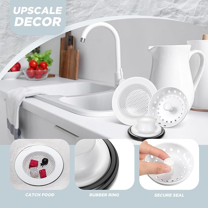 Mudder 3 Pcs Kitchen Sink Drain Strainer and Stopper Stainless Steel Garbage