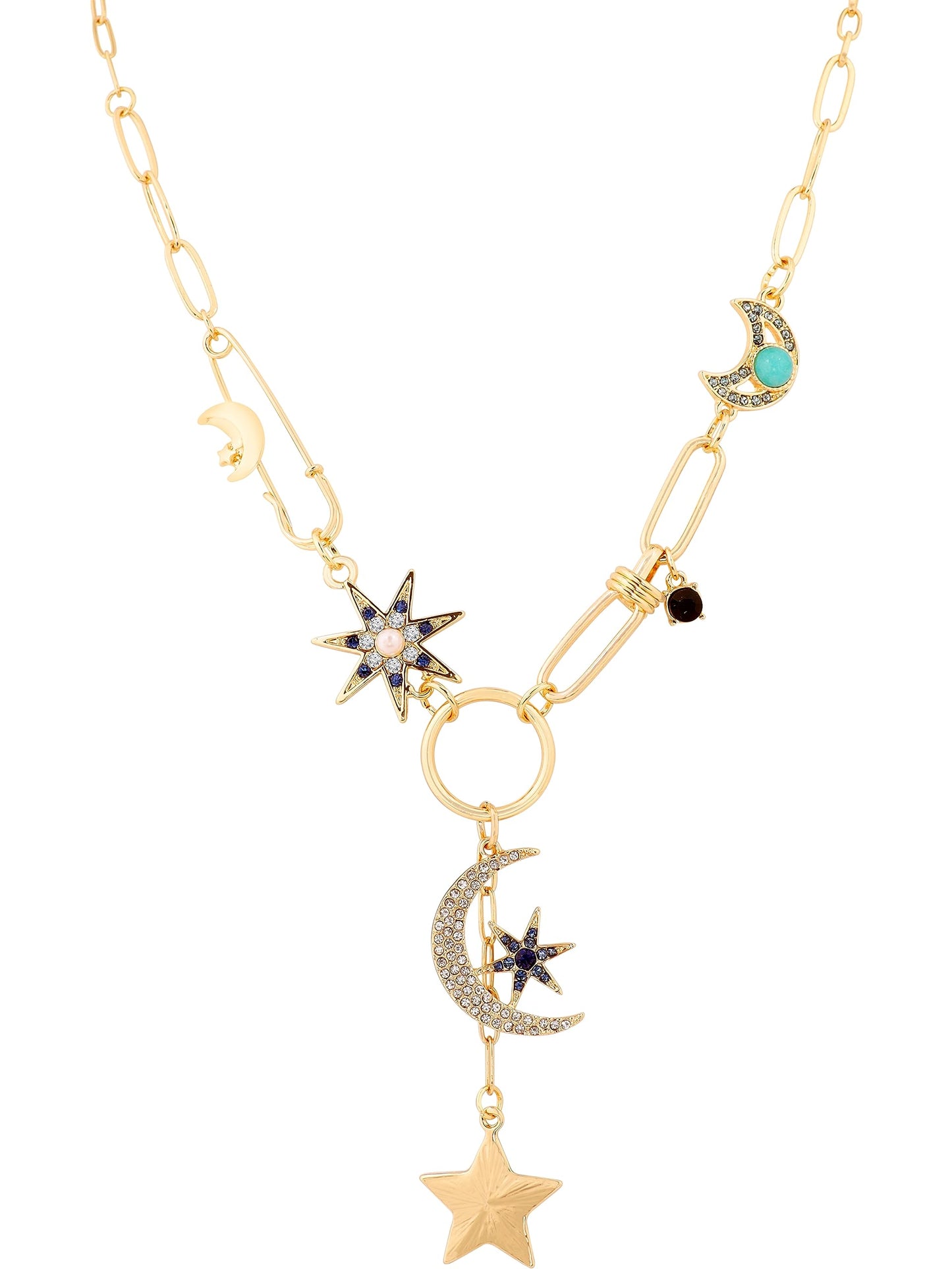 Sacina Boho Gold-Tone Moon and Star Necklace, Star Jewelry, Gold-tone Charm Boho Necklace, Christmas Jewelry Gift For Women