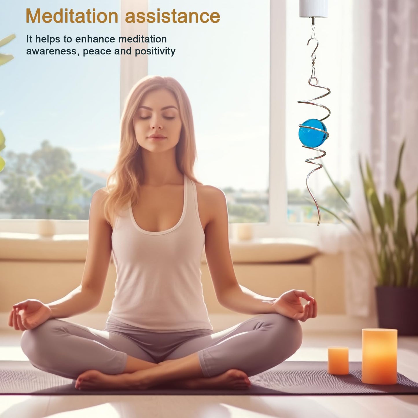 Eiryhope Gazing Ball Wind Spinner Spiral Tail with Blue Glass Orb | Creates Captivating Visual Illusion in Spinning, 13In Wind Spinners Stabilizer | Hanging Rotating Art Outdoor Garden Decor & Gift