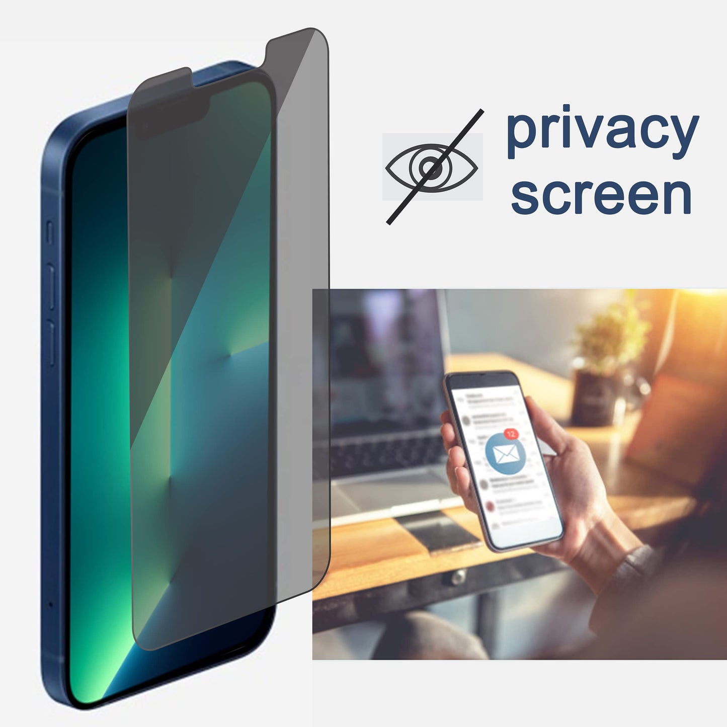 Ailun 2Pack Privacy Screen Protector Compatible for iPhone 14 Pro Max [6.7 inch] + 2 Pack Camera Lens Protector, Anti Spy Private Tempered Glass Film, Case Friendly, [9H Hardness] - HD