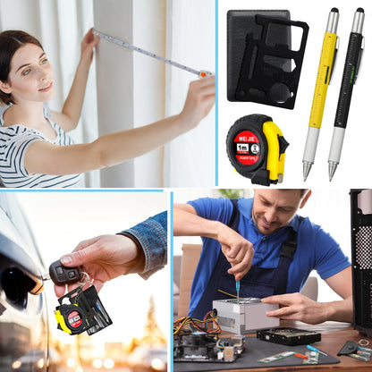 Saysurey 48 Pcs Mini Tape Screwdriver Keychain Set Father's Day Gifts Bulk Men Gifts Bulk Multitool Pen Card for Adult (Yellow,Black)