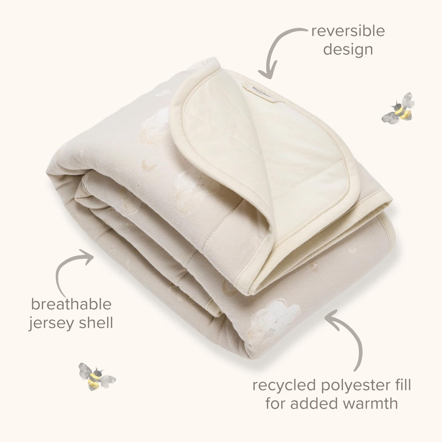 Burt's Bees Baby Infant Reversible Blanket, 100% Organic Cotton Nursery Blanket, Breathable Nursery Bedding, 30" W x 40" L