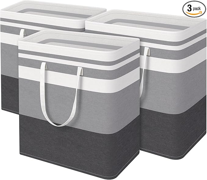 BlissTotes 3-Pack Laundry Basket, Freestanding＆Waterproof Laundry Hamper
