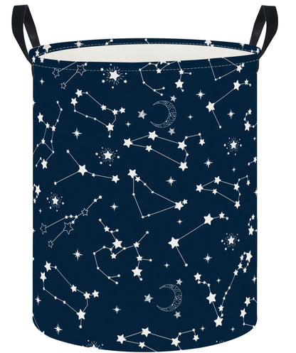 CLOCOR Large Blue Round Laundry Hamper,Kids Toy Storage Basket,Baby Dirty Clothes Nursery Hamper for Boys and Girls,Bedroom,Bathroom,Gift Basket(Starry Sky)