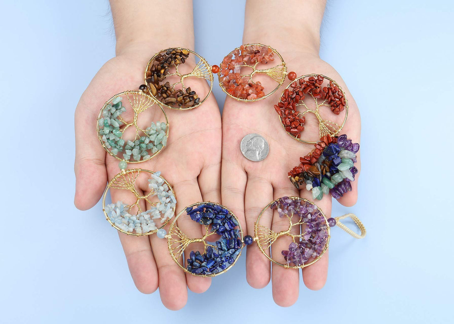 Jovivi Tree of Life Chakra Stones Healing Crystals Hanging Ornament 7 Chakra Wall Ornament Meditation Window Hanging Ornament for Home Feng Shui Decor